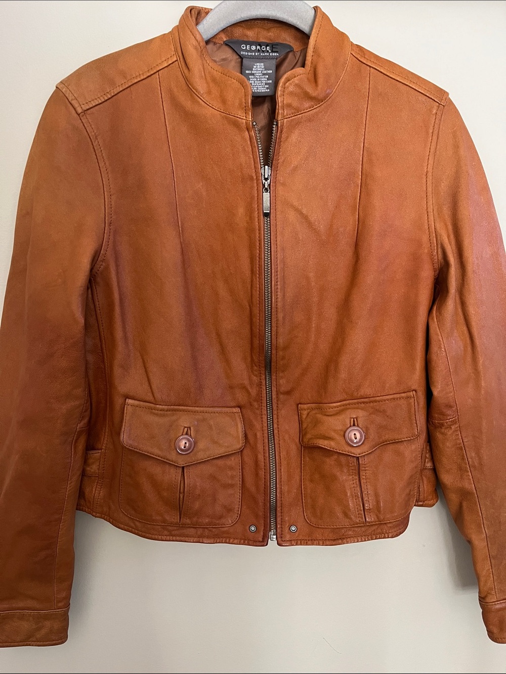 George Women's Cognac Brown Leather Zip Jacket